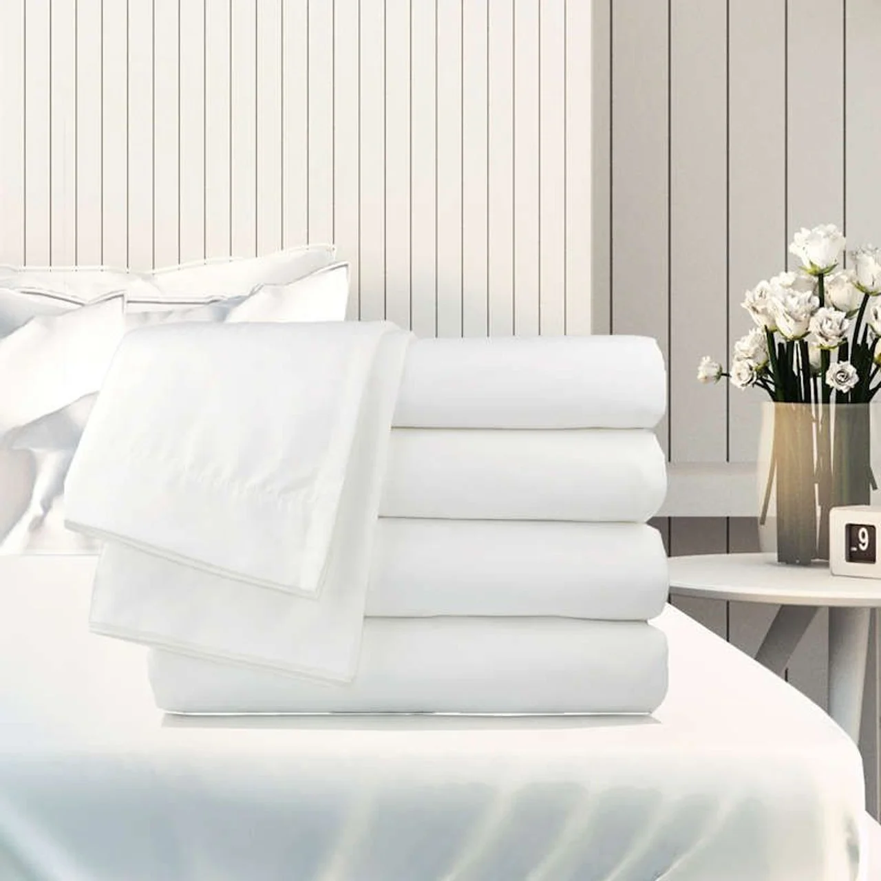 100% Cotton Hotel Bedding Set 5 Star Luxury Duvet Cover And Linen Sheet Plain Striped Design Woven Technics 4 Pc's Included