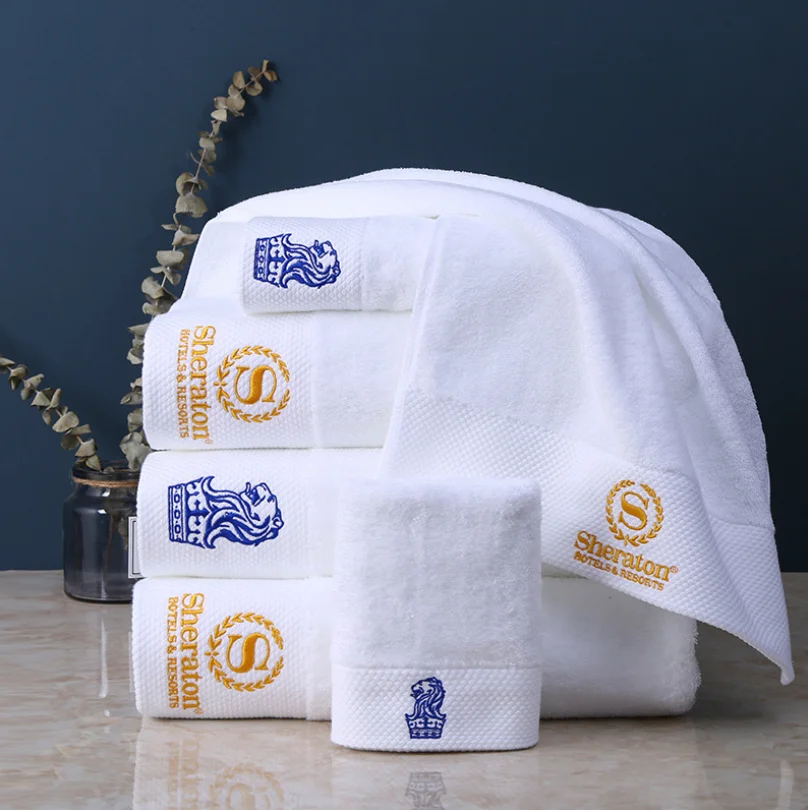 Hotel Quality White Bath Towels With Embroidered Logo Quick-dry Knitted Disposable Plain Style