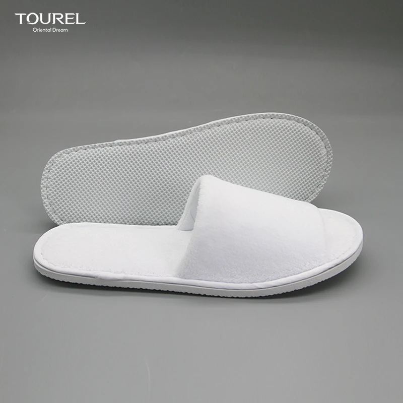 Cheap Wholesale Personalized Luxury Eco-friendly Velvet Cotton Coral Fleece Fabric Eva Sole White Hotel Disposable Slippers