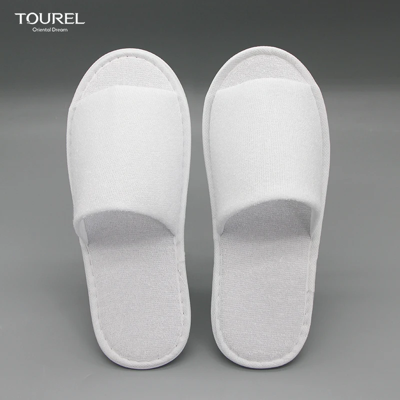 Exclusive Coral Fleece Toweling Fabric Biodegradable Soft Recyclable Portable Hotel Slipper Embroider Open Toe Unisex Spa Oem