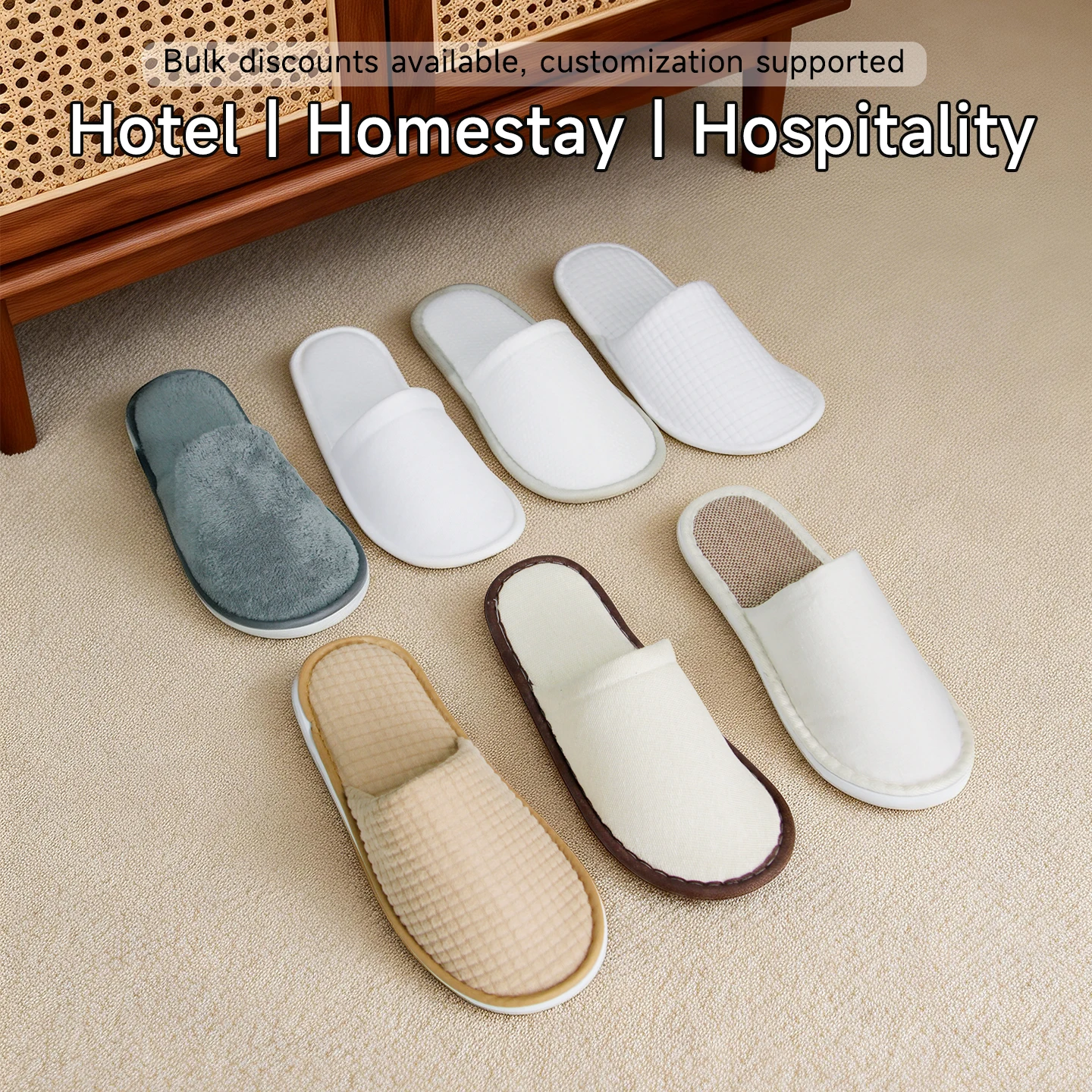 Zapatillas de hotel reutilizables y lavables Mezcla de lino Forro polar coral Zapatillas para spa e invitados Para uso en Airbnb y resorts