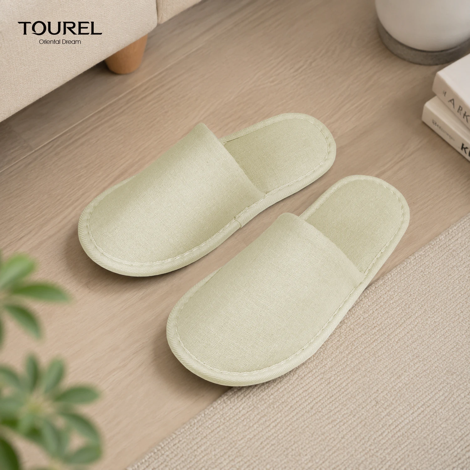 Canvas Slippers Non-slip Cushioned Sole Breathable Open Back Closed Toe Hotel Guest Bathroom Amenity Slippers