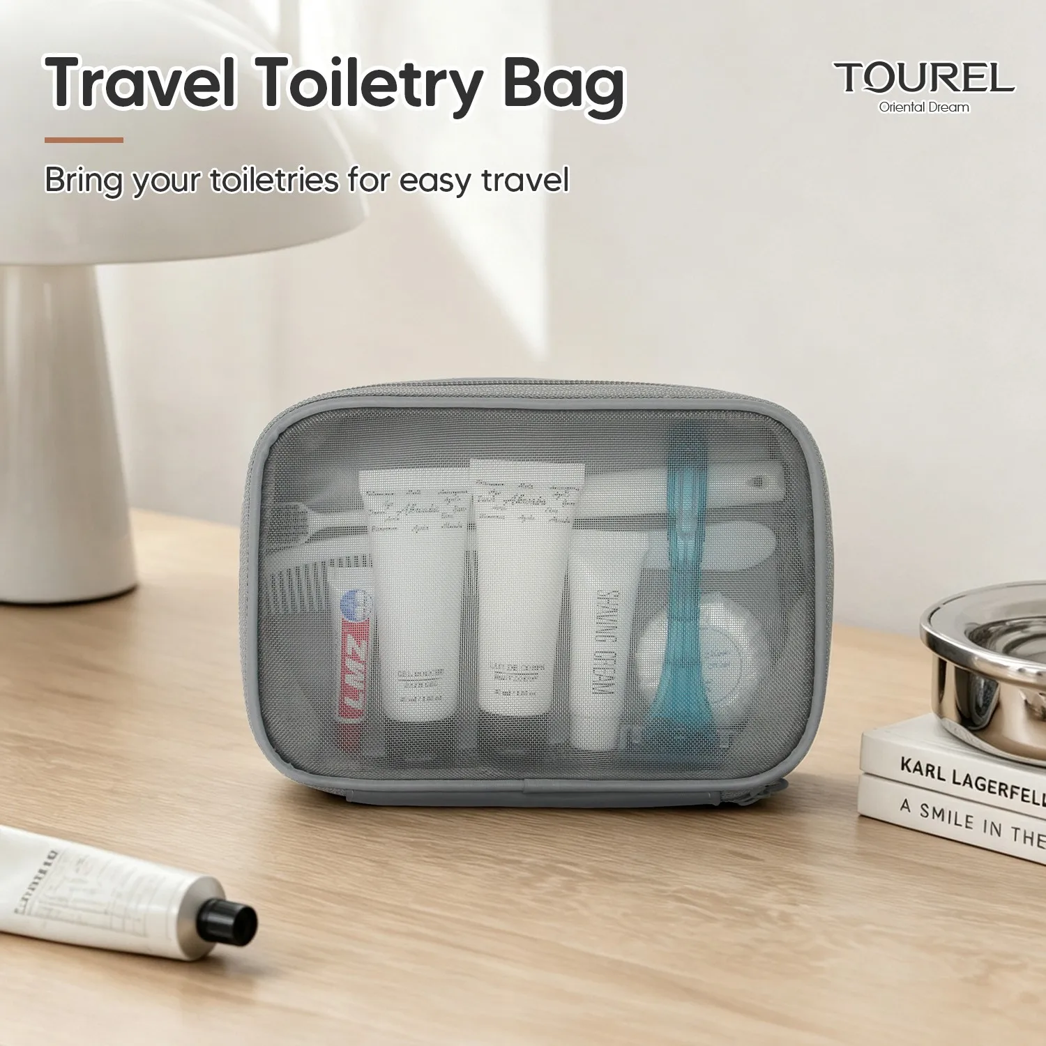 Grey Mesh Travel Toiletries Kit 8 Piece Amenity Bag Portable Zipper Cosmetic Storage Pouch For Hotel And Daily Use