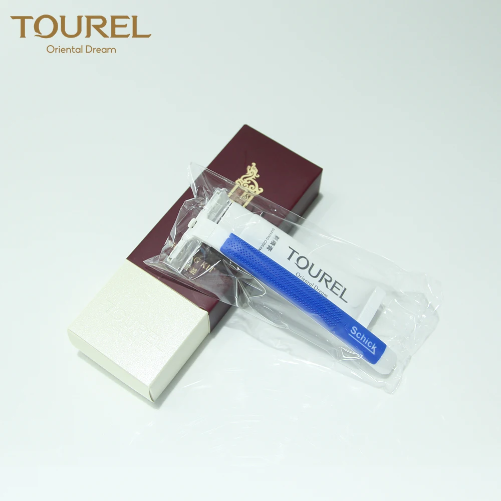 Paper Box Packaging Thick Handle Cheap Disposable Hotel Razor Shaving Kit With Shave Cream