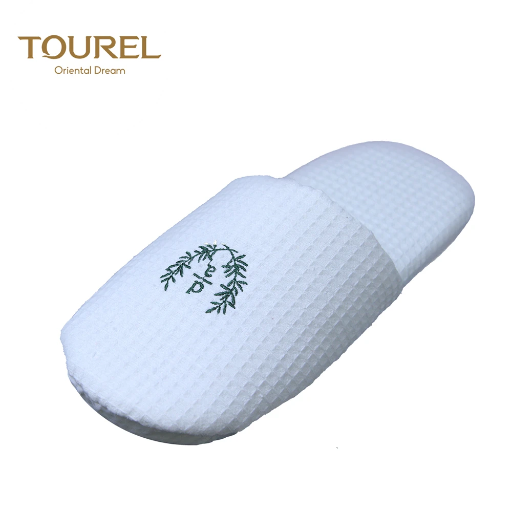 Tourel Closed Toed Premium Quality Hotel Indoor Waffle Sponge Slippers With Embroidered Logo