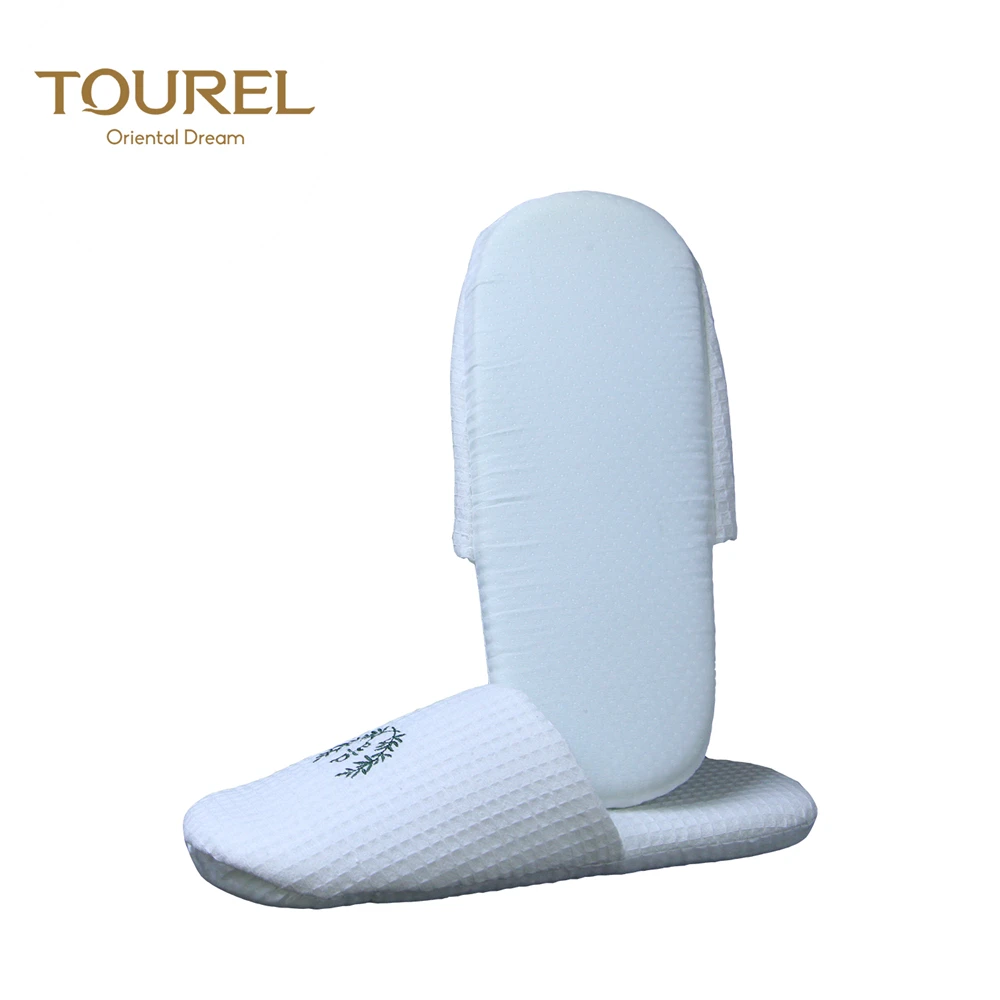 Tourel Closed Toed Premium Quality Hotel Indoor Waffle Sponge Slippers With Embroidered Logo