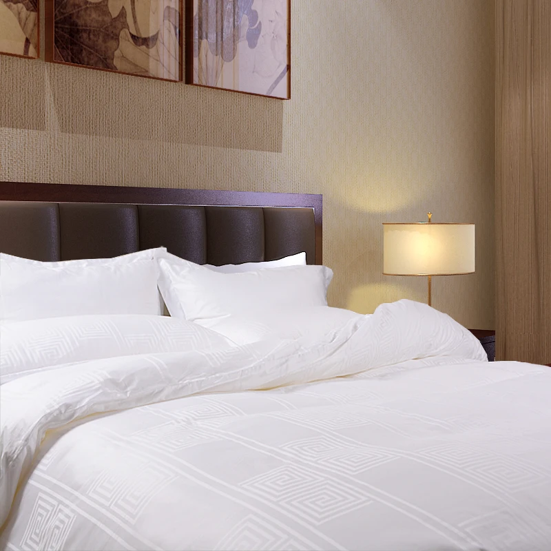 Technics Woven Plain 300tc 100% Cotton Eco-friendly Wearable White Stripe King Size Bedding Set For 5 Star Hotel Use