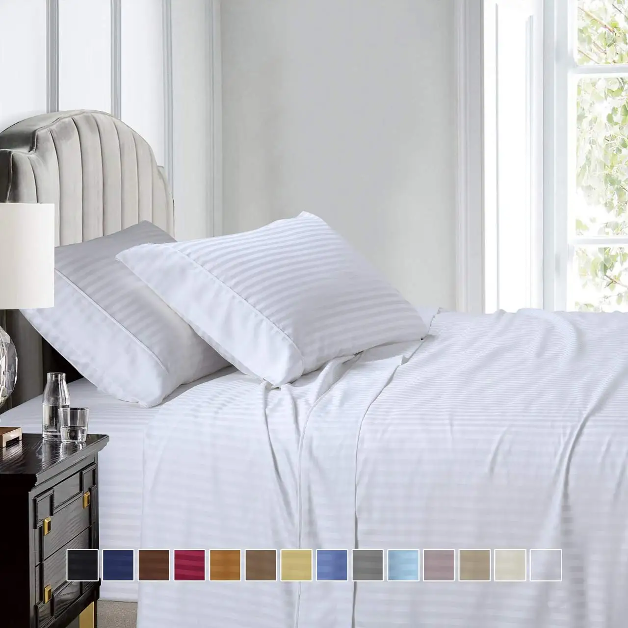 2024 Wholesale China Supplier 100% Cotton Woven Plain Striped 4-piece Hotel Bed Sheet Sets