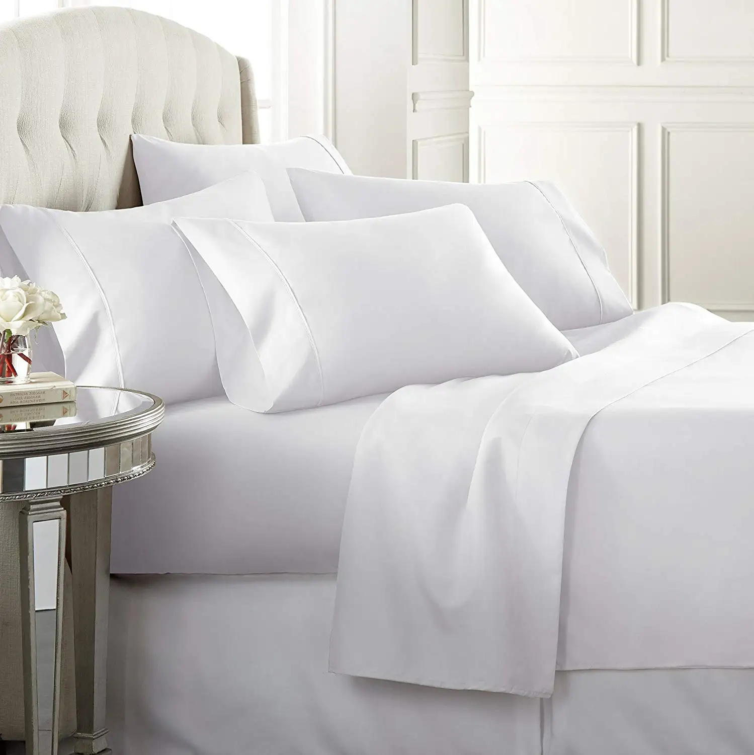 Cheap High Quality Fabric With Iso Certification 4pcs Hotel Cotton Bedsheet Set Satin Bed Sheet King Size Frilled Bedsheets